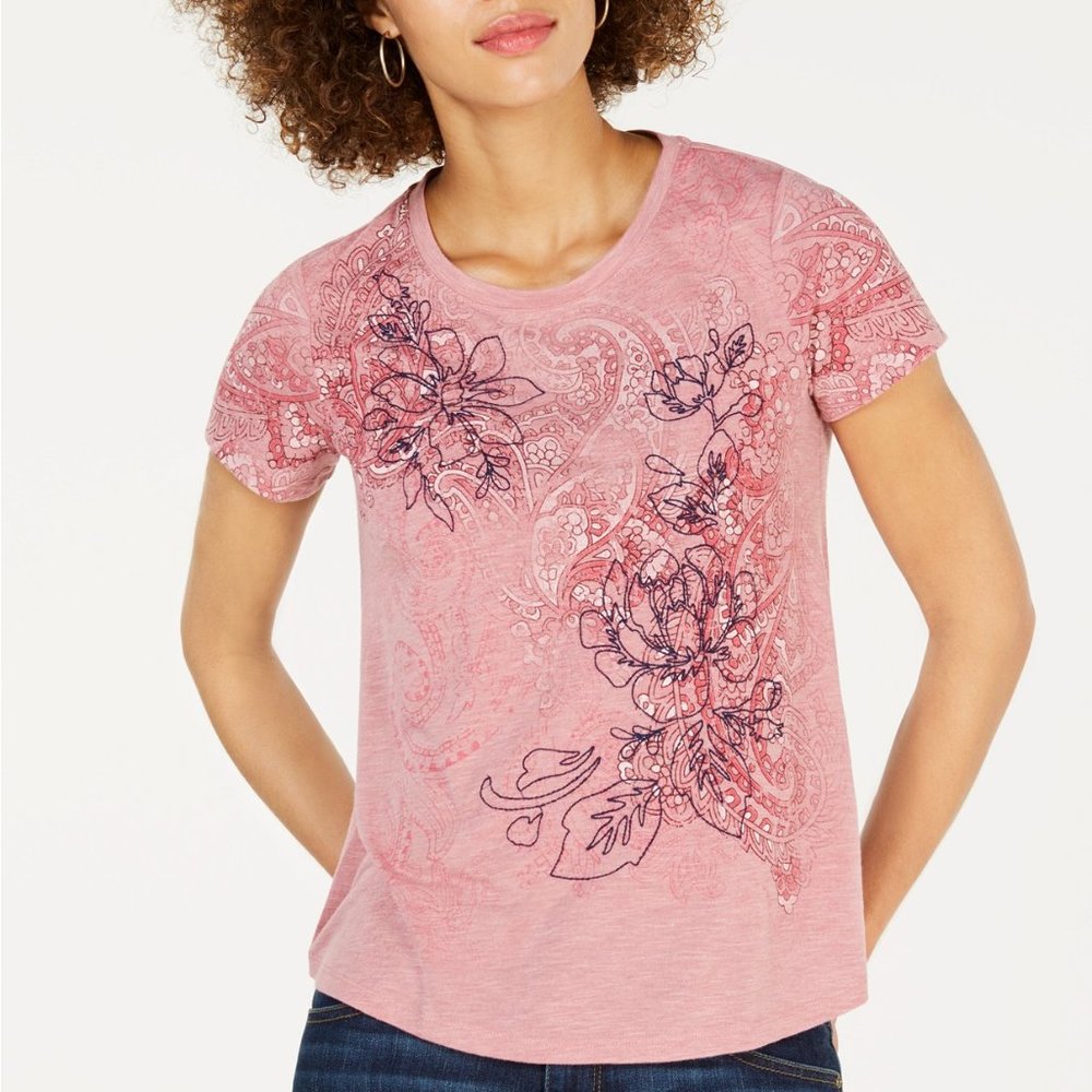 Style & Co Petite Paisley Floral-Print Top